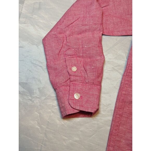 Janie And Jack Boys Size 6 Pinkish/Red Long Sleeve Button Down Linen/Cotto Blend - Picture 2 of 15